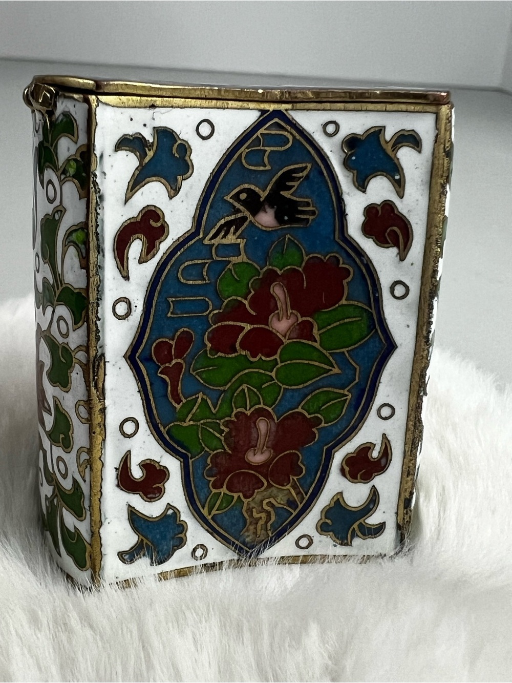 Antique Chinese Cloisonne Matchbox Holder Republic Period Enamel Trinket Box